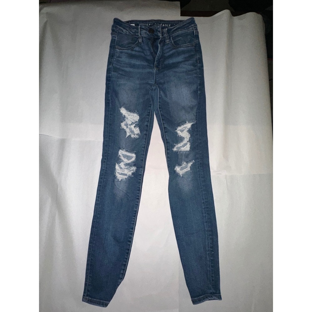 American Eagle Next Level Stretch Hi-Rise Distressed Jeggings Medium Wash 4 Reg